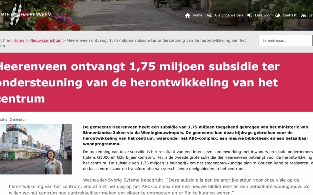 1,75 miljoen Rijkssubsidie voor uitkomsten G1000Heerenveen